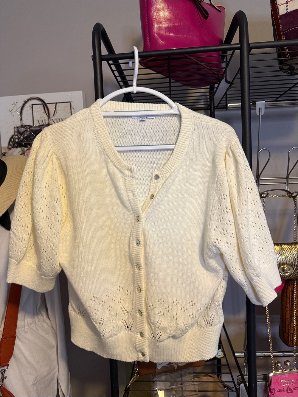 525 America Cream Short-Sleeve Button-Front Cardigan